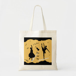 Zwei Balletttänzer und Musik in goldener Beige Far Tragetasche