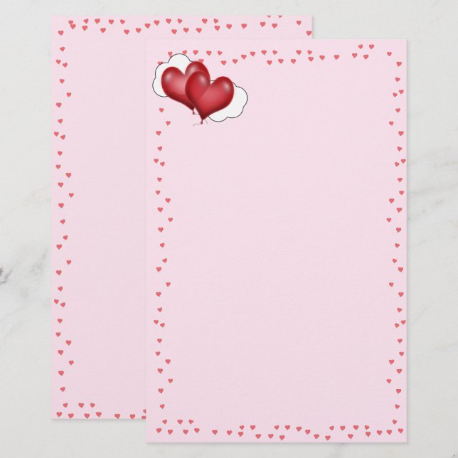 Zwei Ballon Herz Valentine Liebe Briefpapier (Vorne/Hinten)