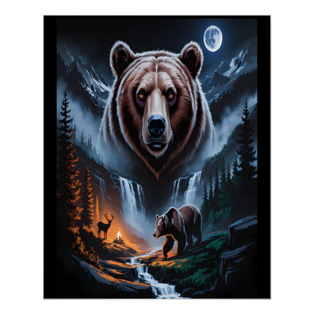 Zwei Bären im dunklen Wald 4 Poster (Vorderseite)