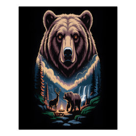 Zwei Bären im dunklen Wald Poster