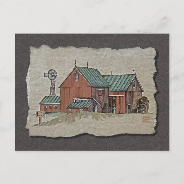 Zwei Barns & Hay Wagon Postkarte (Vorderseite)