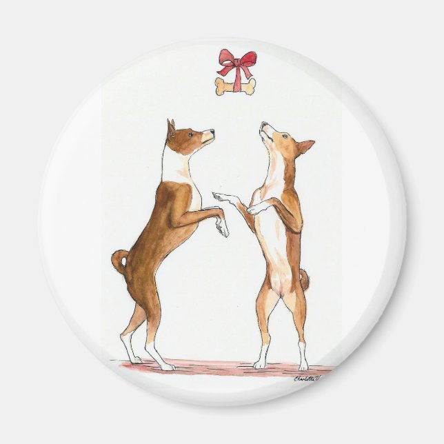 Zwei Basenjis tanzendes Dog Art Magnet (Vorne)