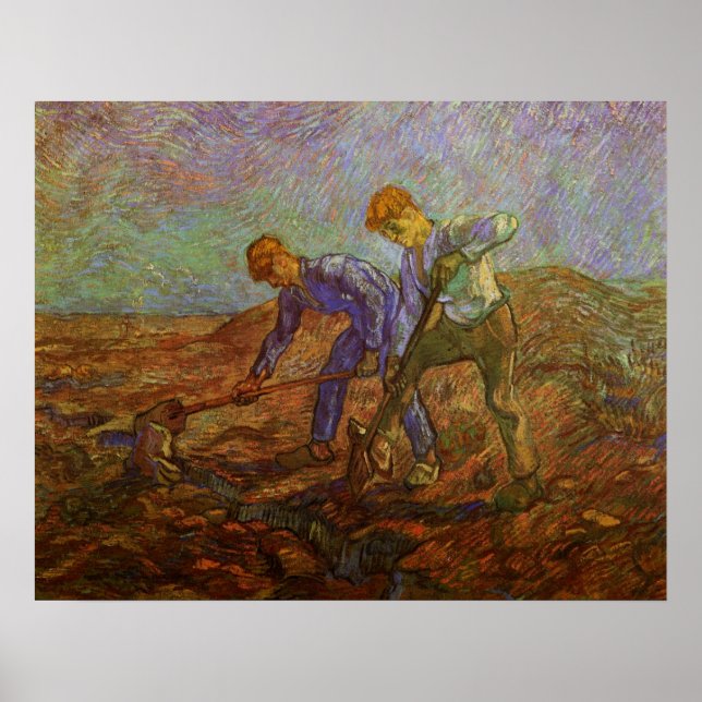 Zwei Bauern graben von Vincent van Gogh Poster (Vorne)