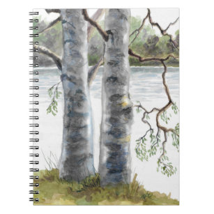 Zwei Bäume am Lake Watercolor Art Journal Notizblock