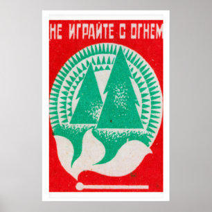 Zwei Bäume mit Flamme Matchbox Kunstprint, Russisc Poster