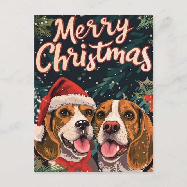 Zwei Beagle Frohe Weihnachten (Vorderseite)