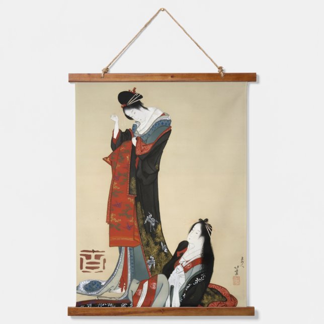 Zwei Beauties, Hokusai Wandteppich Mit Holzrahmen (Vorderseite)