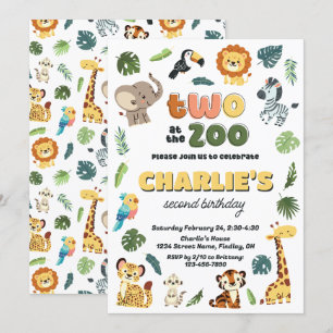 Zwei bei der Zoo Animal Safari Geburtstagsparty Einladung