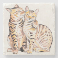 Zwei Bengalische Katzen Wasserfarben Kunst