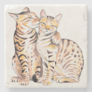 Zwei Bengalische Katzen Wasserfarben Kunst Steinuntersetzer