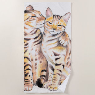 Zwei Bengalische Katzen Wasserfarben Kunst Strandtuch
