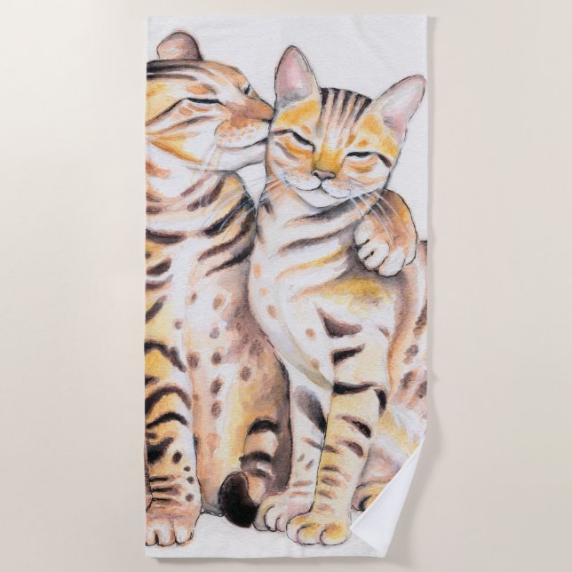 Zwei Bengalische Katzen Wasserfarben Kunst Strandtuch (Vorderseite)