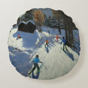 Zwei Berghütten Pleney Morzine Rundes Kissen