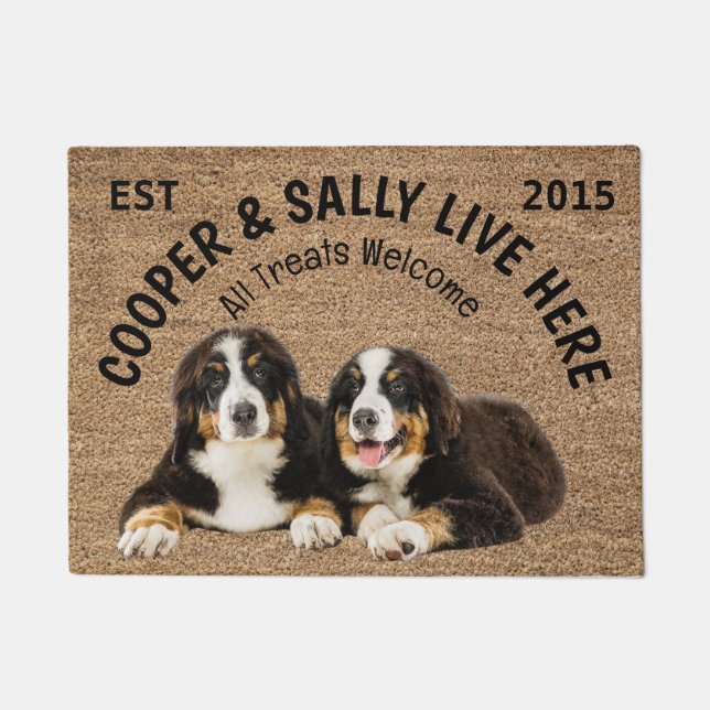 Zwei Berner Hunde Personalisierter Hund Lover Fußmatte (Vorderseite)