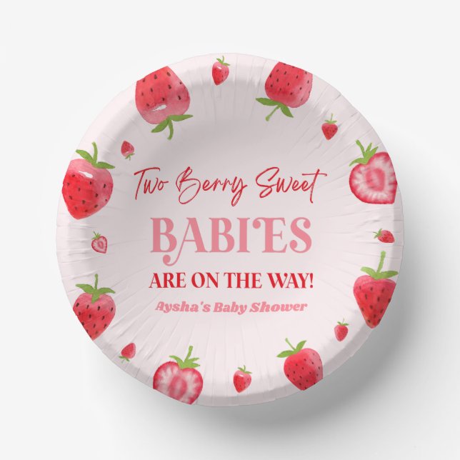 Zwei Berry Sweet Babies Strawberry Twin Baby Dusch Pappteller (Vorderseite)