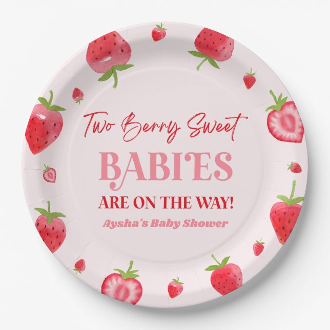 Zwei Berry Sweet Babies Strawberry Twin Baby Dusch Pappteller (Vorderseite)