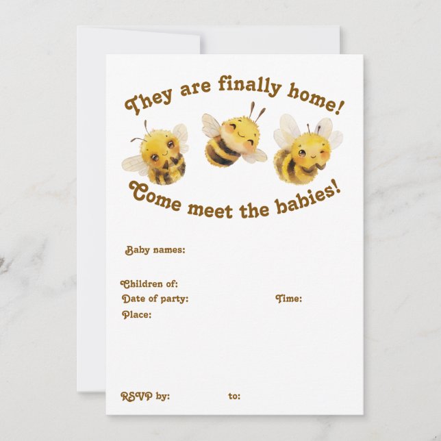 Zwei Bienen treffen die Babies-Party Einladung (Vorderseite)