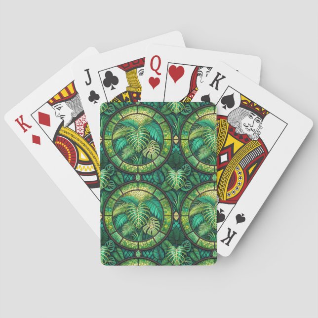 Zwei Bilder von Spielkarten mit tropischen  (Rückseite)