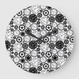 Zwei Bilder zeigen eine runde Wanduhr mit einem sc
