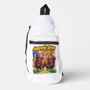 Zwei Bison Stehend vor amerikanischer Flagge Crossbody Bag