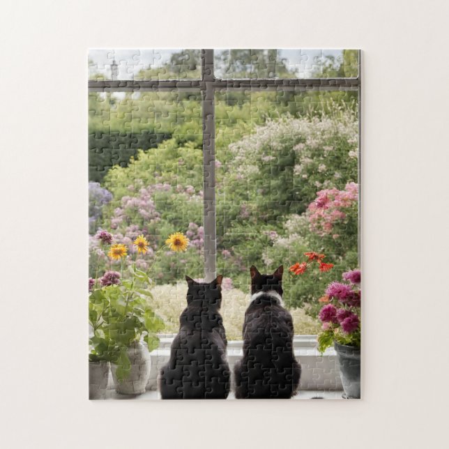 Zwei Black Cats Blume Garden Puzzle (Vertikal)