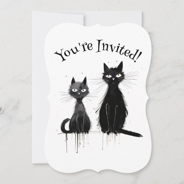 Zwei Black Cats Halloween-Party Einladung (Vorderseite)