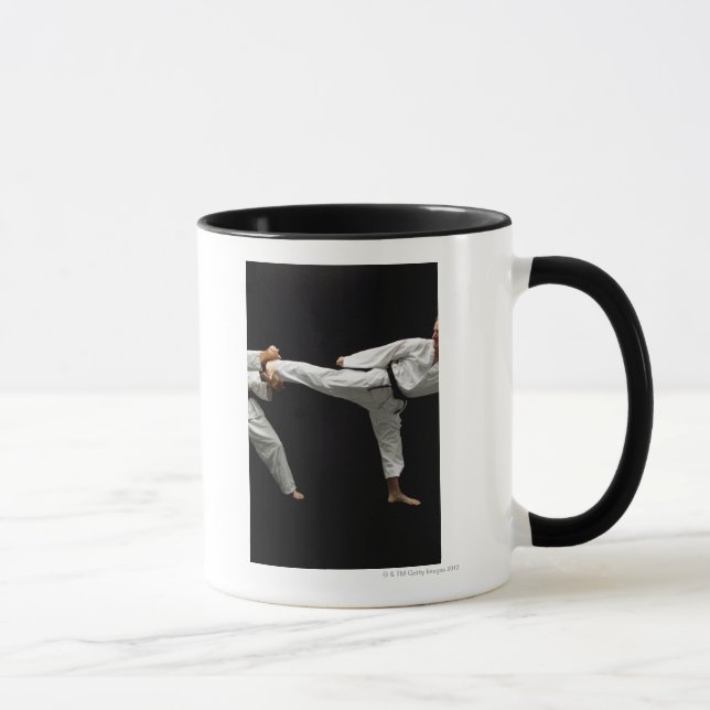 Zwei Blackbelts, das 2 Sparring ist Tasse (Rechts)