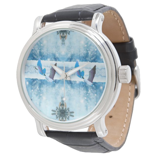 Zwei blaue Gänse Armbanduhr (Schrägansicht)