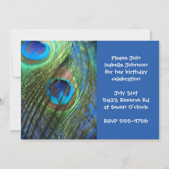 Zwei Blaue Pfauenfedern zum Geburtstag Einladung (Vorderseite)