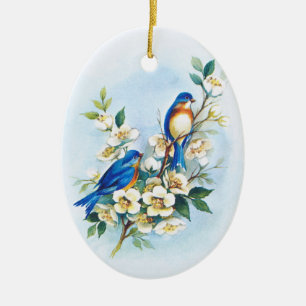 Zwei Blaue Vögel Keramik Ornament