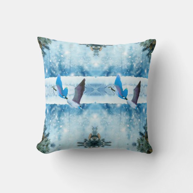 Zwei blaue Weihnachtsgans-Kissen Kissen (Vorderseite)