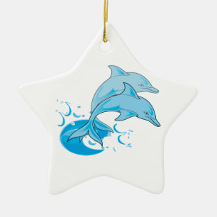 Zwei blaues Bottlenose-Delphin-Herausspringen des Keramikornament