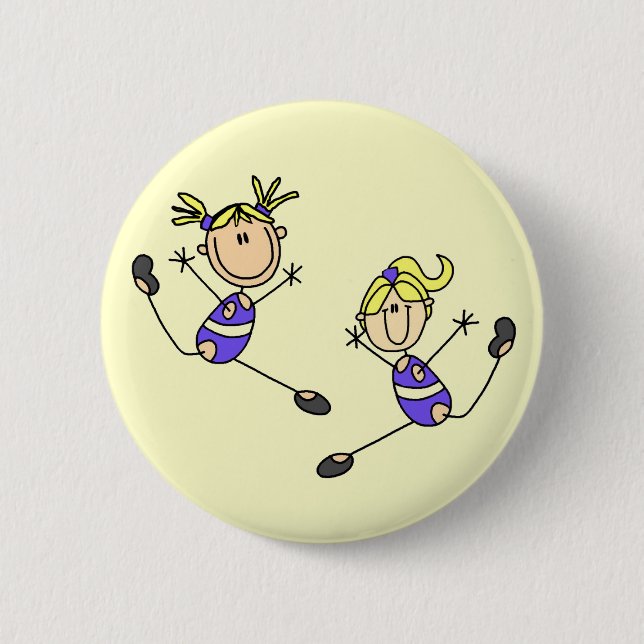 Zwei blonde Mädchengymnast-T-Shirts und Geschenke Button (Vorderseite)