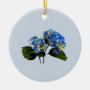 Zwei Blue Hydrangea mit Blätter Keramik Ornament