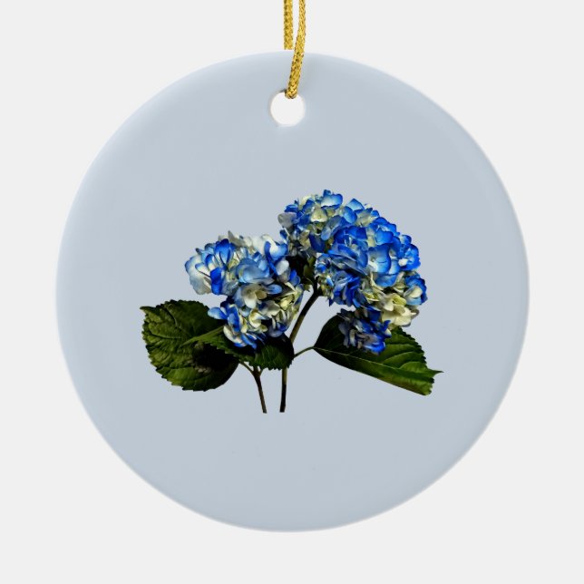 Zwei Blue Hydrangea mit Blätter Keramik Ornament (Vorne)