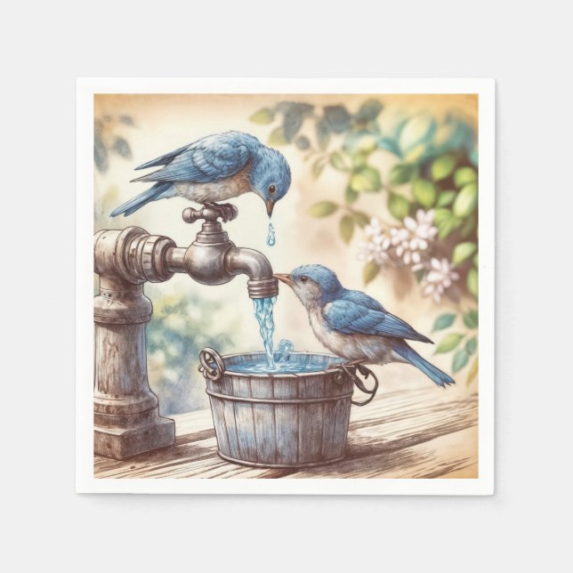 Zwei Bluebirts auf einem Faucet Serviette (Vorderseite)
