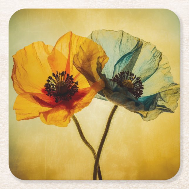 Zwei Blume Rechteckiger Pappuntersetzer (Vorderseite)