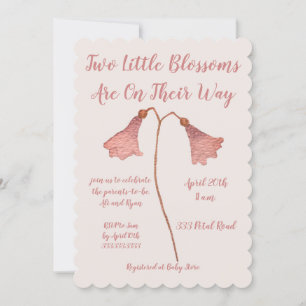 Zwei Blüten Rosa Blume Twins Kinderdusche Einladung
