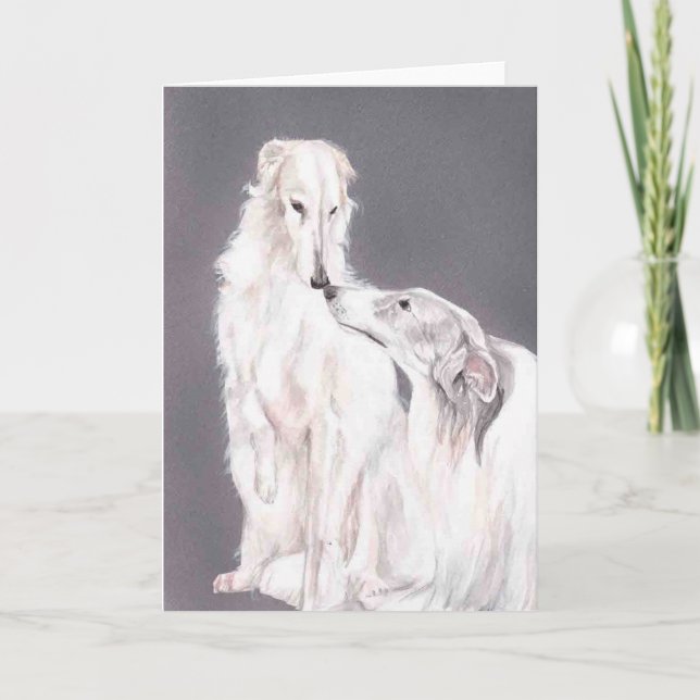 Zwei Borzoi Dog Art Canine Faltkarte Karte (Vorderseite)