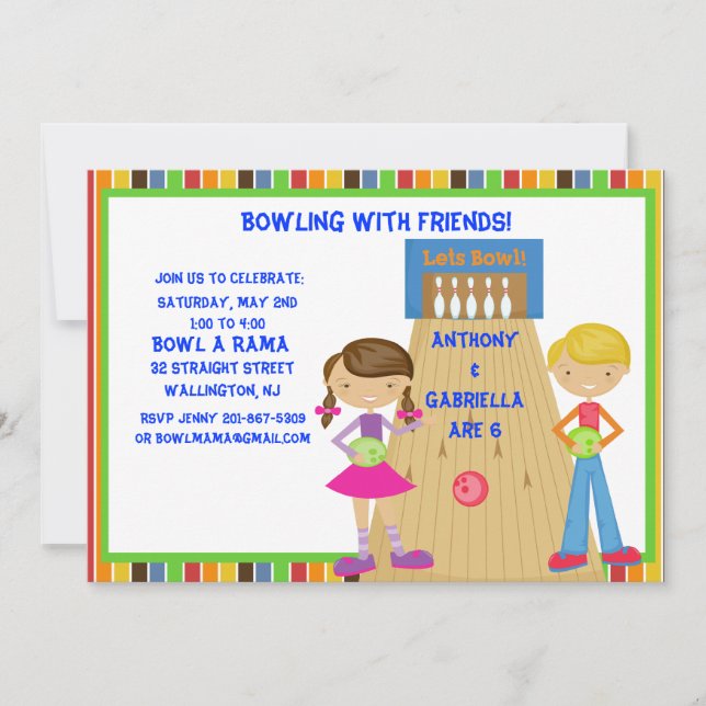 ZWEI Bowlinge Einladung zur Geburtstagspartei (Vorderseite)