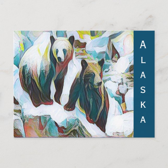 Zwei braune Bären im Winter Wildlife Art Alaska Postkarte (Vorderseite)