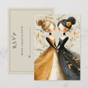 Zwei Bräute handgezeichnete Bleistift-Illustration RSVP Karte