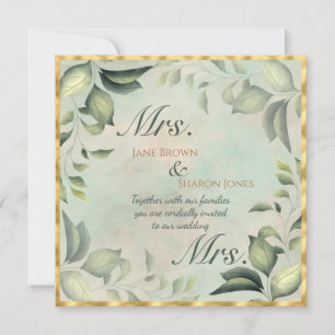 Zwei Bräute Lesbische Aquarell-Grünzeug-Hochzeit Einladung