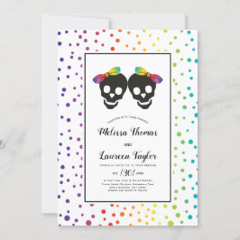 Zwei Bräute mit Bug-Regenbogenfarben Lesben Hochze Einladung