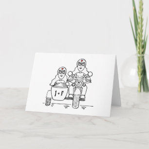 Zwei Bräute Motorrad und Beiwagen Hochzeit Karte