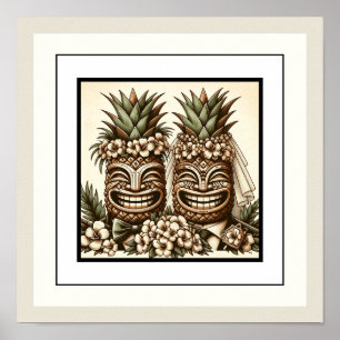 Zwei Bräutigame Schwule Ananas Tiki Kopf Retro Hoc Poster