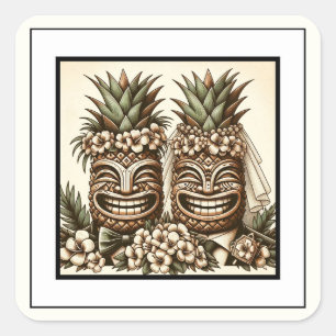 Zwei Bräutigame Schwule Ananas Tiki Kopf Retro Hoc Quadratischer Aufkleber