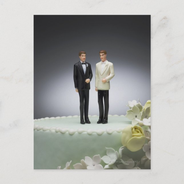 Zwei Bräutigfiguren auf dem Hochzeitstorch Postkarte (Vorderseite)