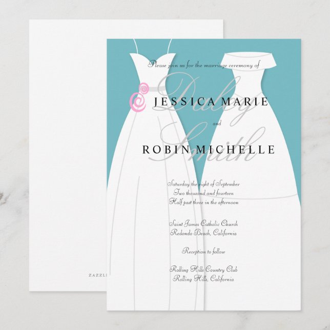 Zwei Brautkleid Hochzeit Lesbisch Hochzeit Einladung (Vorne/Hinten)