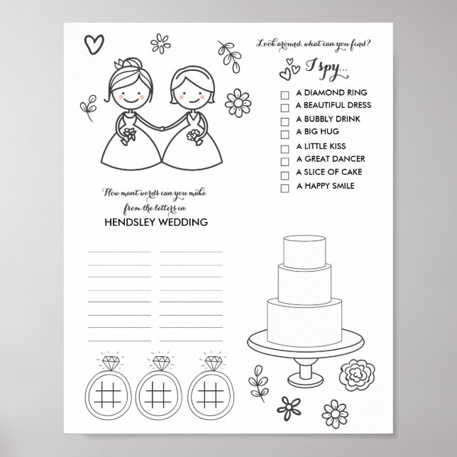 Zwei Bride Gay Wedding Word Game Activity Page Poster (Vorne)